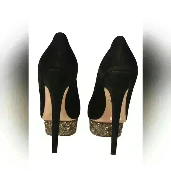 CHARLOTTE OLYMPIA Black Rhinestone Dolly High Heel Suede  Pumps 39.5EU Italy - Picture 7 of 7
